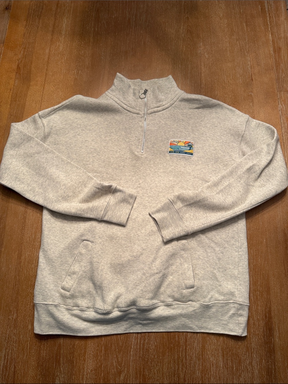 Ron Jon Light Gray Half-Zip Pullover with Beach Patch